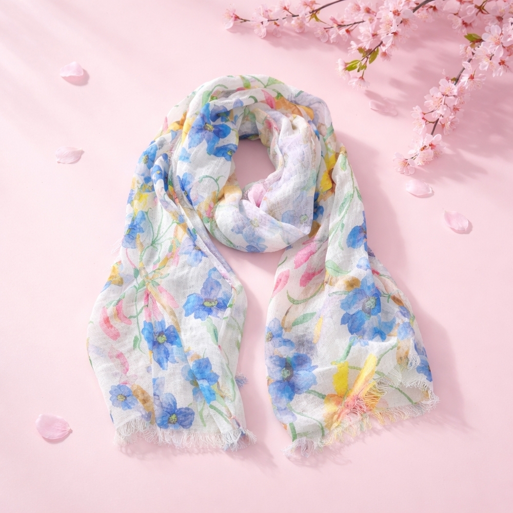 Shirt & Sport srl 100% Linen Floral Rectagular Scarf 75" x 22" Made In Italy - Picture 7 of 7